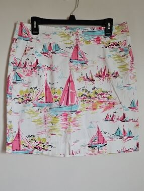 Talbots SZ10 Sailboat Print Cotton Spandex Pencil Skirt Coastal Vacation Boating